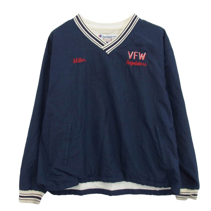 Champion チャンピオン 90's 00s V NECK ナンバリング プルオーバー ナイロン ジャケット アノラック ネイビー XL ネイビー系 XL【中古】