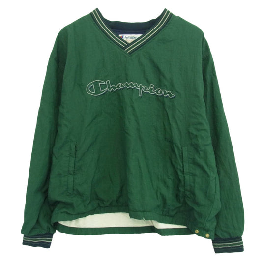 Champion チャンピオン 90's 00s V NECK ロゴ 刺繍 プルオーバー ナイロン ジャケット アノラック グリーン XL グリーン系 XL【中古】