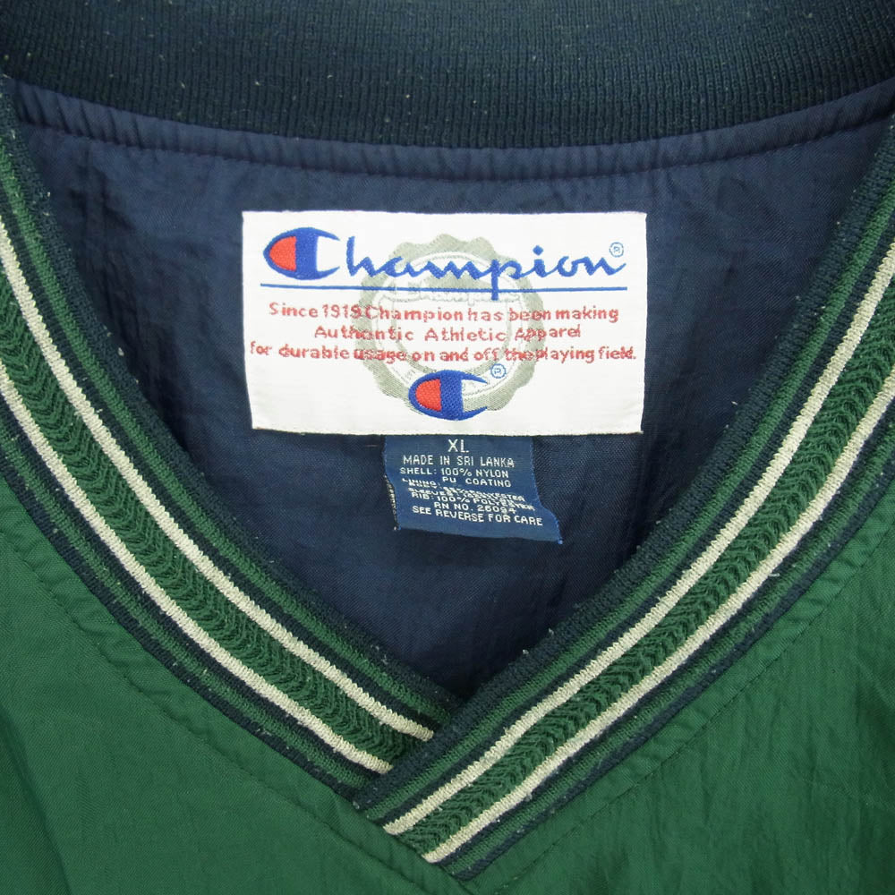 Champion チャンピオン 90's 00s V NECK ロゴ 刺繍 プルオーバー ナイロン ジャケット アノラック グリーン XL グリーン系 XL【中古】