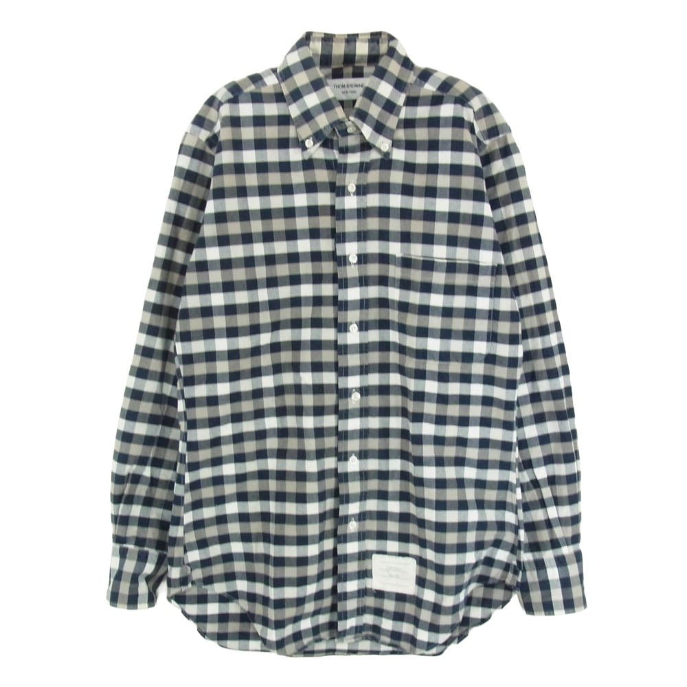THOM BROWNE トムブラウン ギンガムチェック ポケット 長袖 ボタンダウン シャツ ネイビー系 ホワイト系【中古】