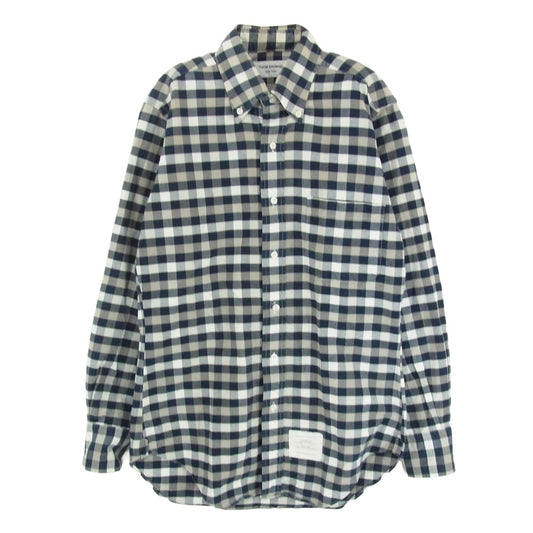 THOM BROWNE トムブラウン ギンガムチェック ポケット 長袖 ボタンダウン シャツ ネイビー系 ホワイト系【中古】