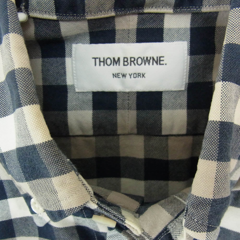 THOM BROWNE トムブラウン ギンガムチェック ポケット 長袖 ボタンダウン シャツ ネイビー系 ホワイト系【中古】
