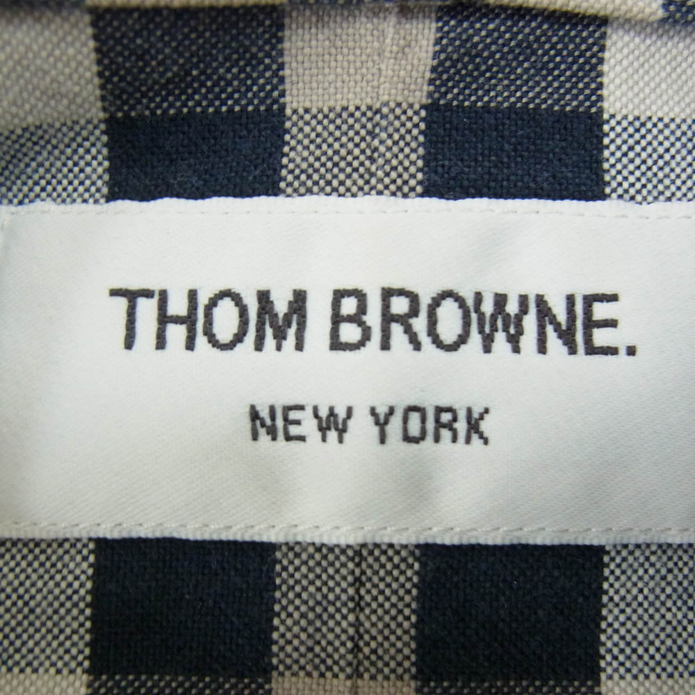 THOM BROWNE トムブラウン ギンガムチェック ポケット 長袖 ボタンダウン シャツ ネイビー系 ホワイト系【中古】