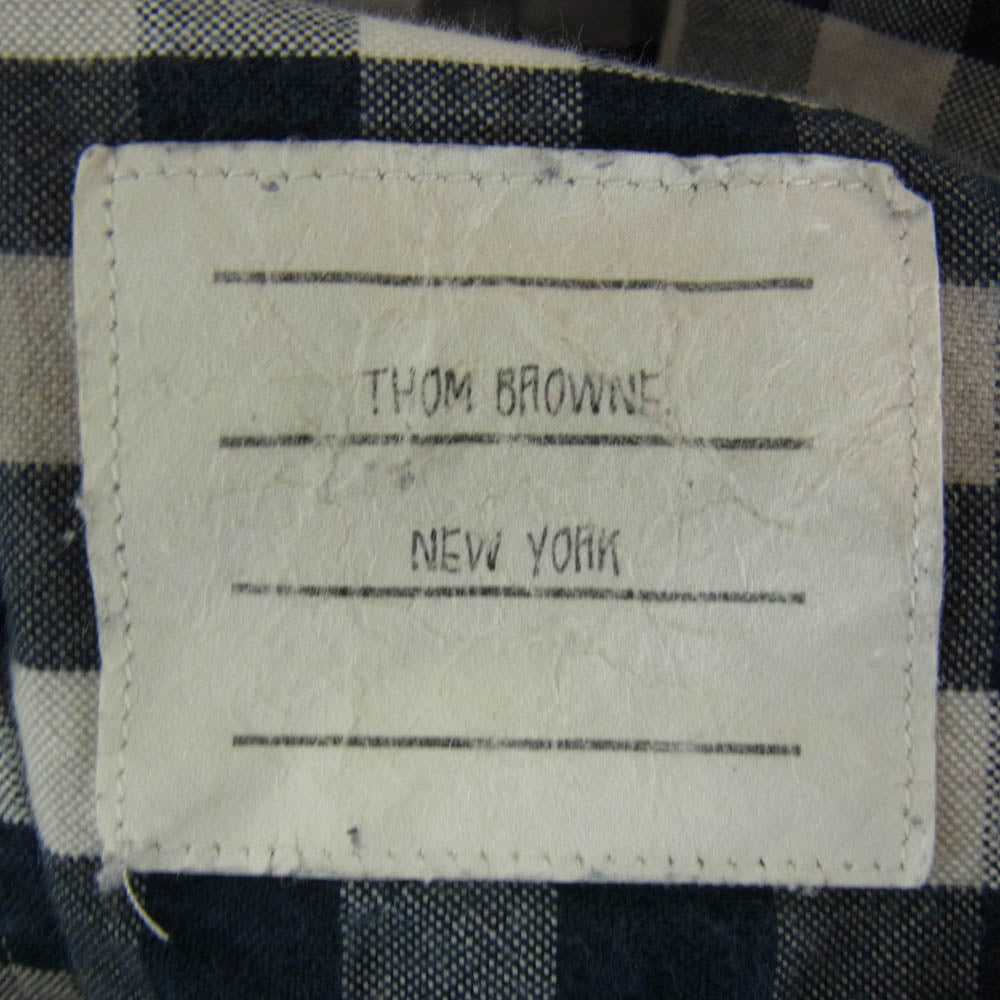 THOM BROWNE トムブラウン ギンガムチェック ポケット 長袖 ボタンダウン シャツ ネイビー系 ホワイト系【中古】