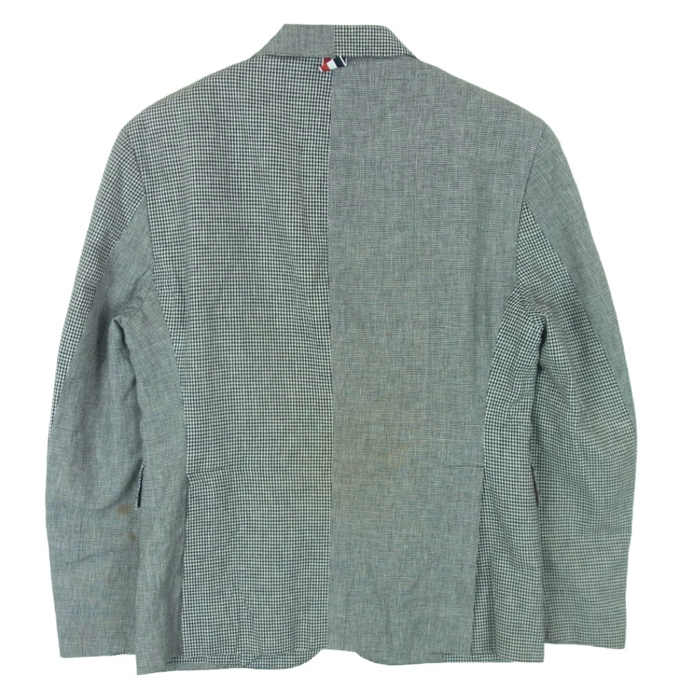 THOM BROWNE トムブラウン チェック アシンメトリー 千鳥格子 切替 テーラード ジャケット 日本製 グレー系 00【中古】