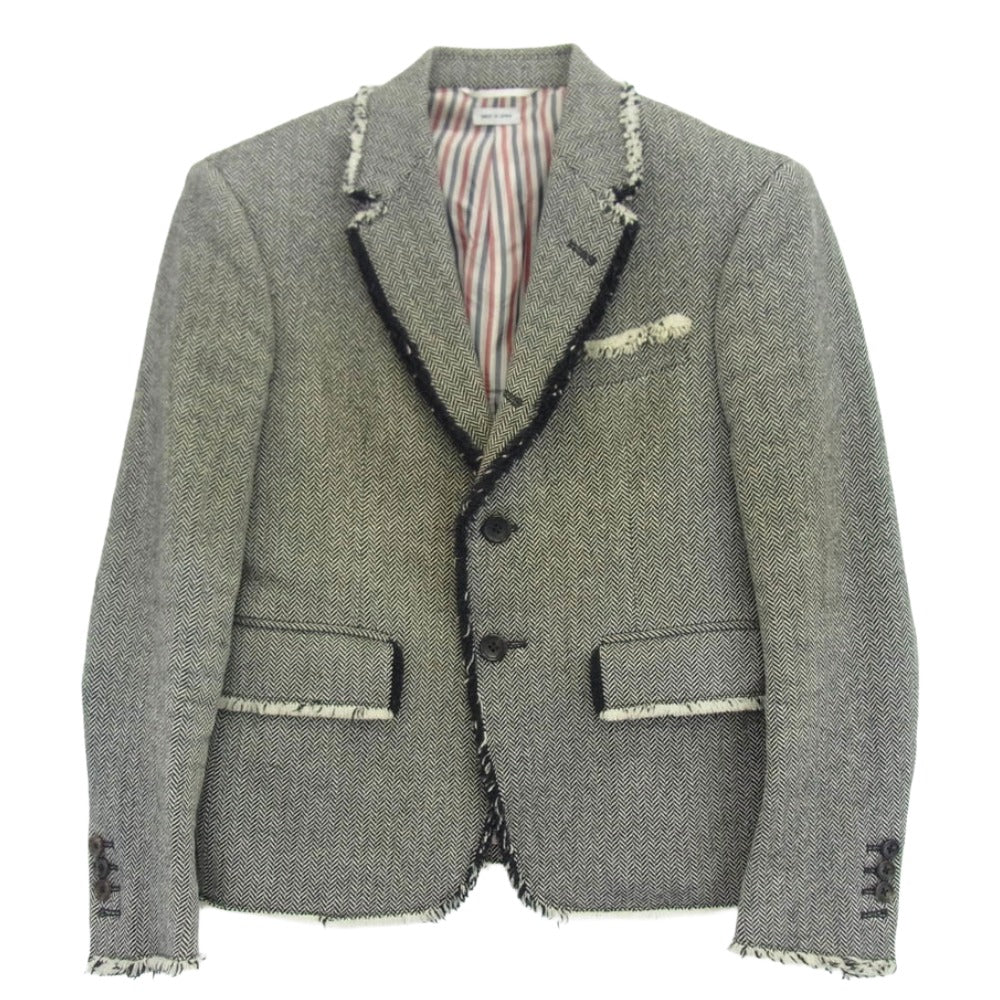 THOM BROWNE トムブラウン フリンジ ツイード ブレザー ジャケット ブラック系 オフホワイト系 00【中古】