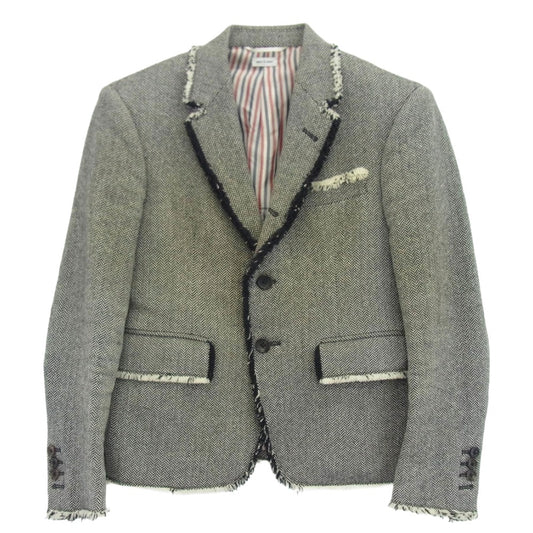 THOM BROWNE トムブラウン フリンジ ツイード ブレザー ジャケット ブラック系 オフホワイト系 00【中古】