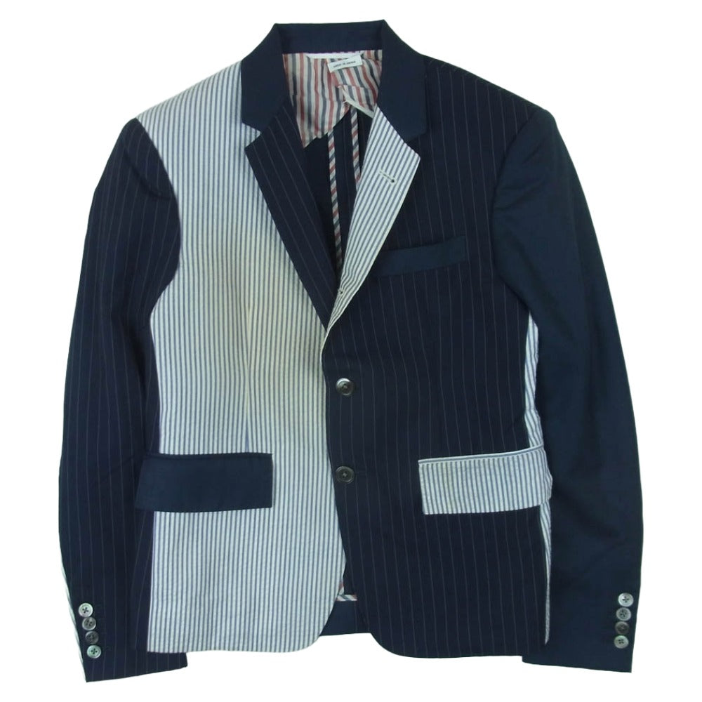 THOM BROWNE トムブラウン ストライプ シアサッカー 切替 2B テーラード ジャケット ネイビー系【中古】