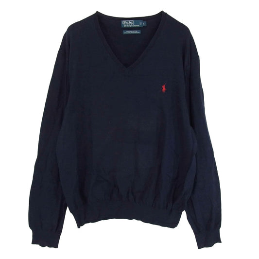 POLO RALPH LAUREN ポロ・ラルフローレン ピマコットン ニット Vネック セーター ネイビー系 L【中古】