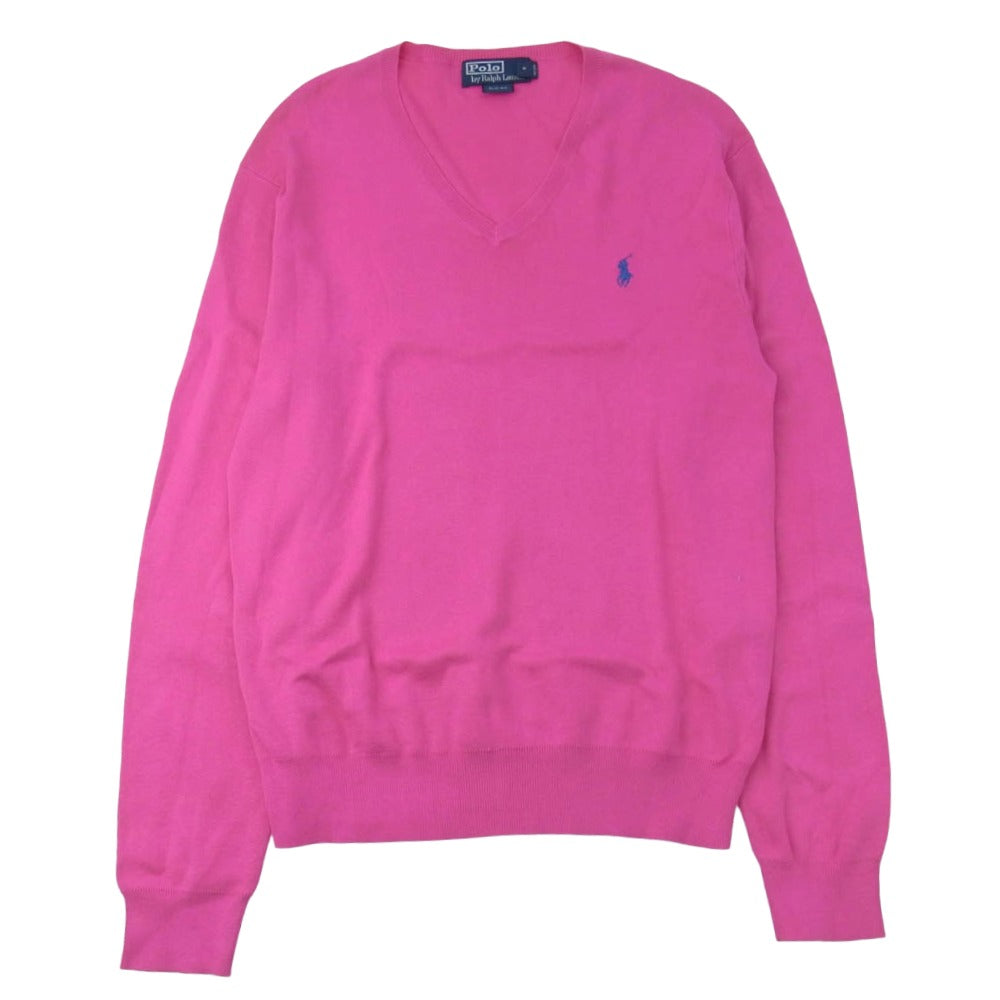 POLO RALPH LAUREN ポロ・ラルフローレン SLIM FIT スリムフィット コットン ニット Vネック セーター ピンク系 L【中古】