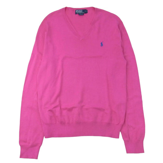 POLO RALPH LAUREN ポロ・ラルフローレン SLIM FIT スリムフィット コットン ニット Vネック セーター ピンク系 L【中古】