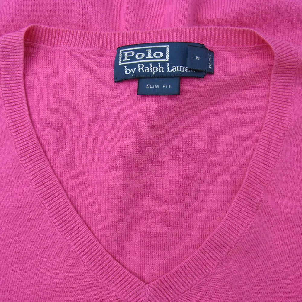 POLO RALPH LAUREN ポロ・ラルフローレン SLIM FIT スリムフィット コットン ニット Vネック セーター ピンク系 L【中古】