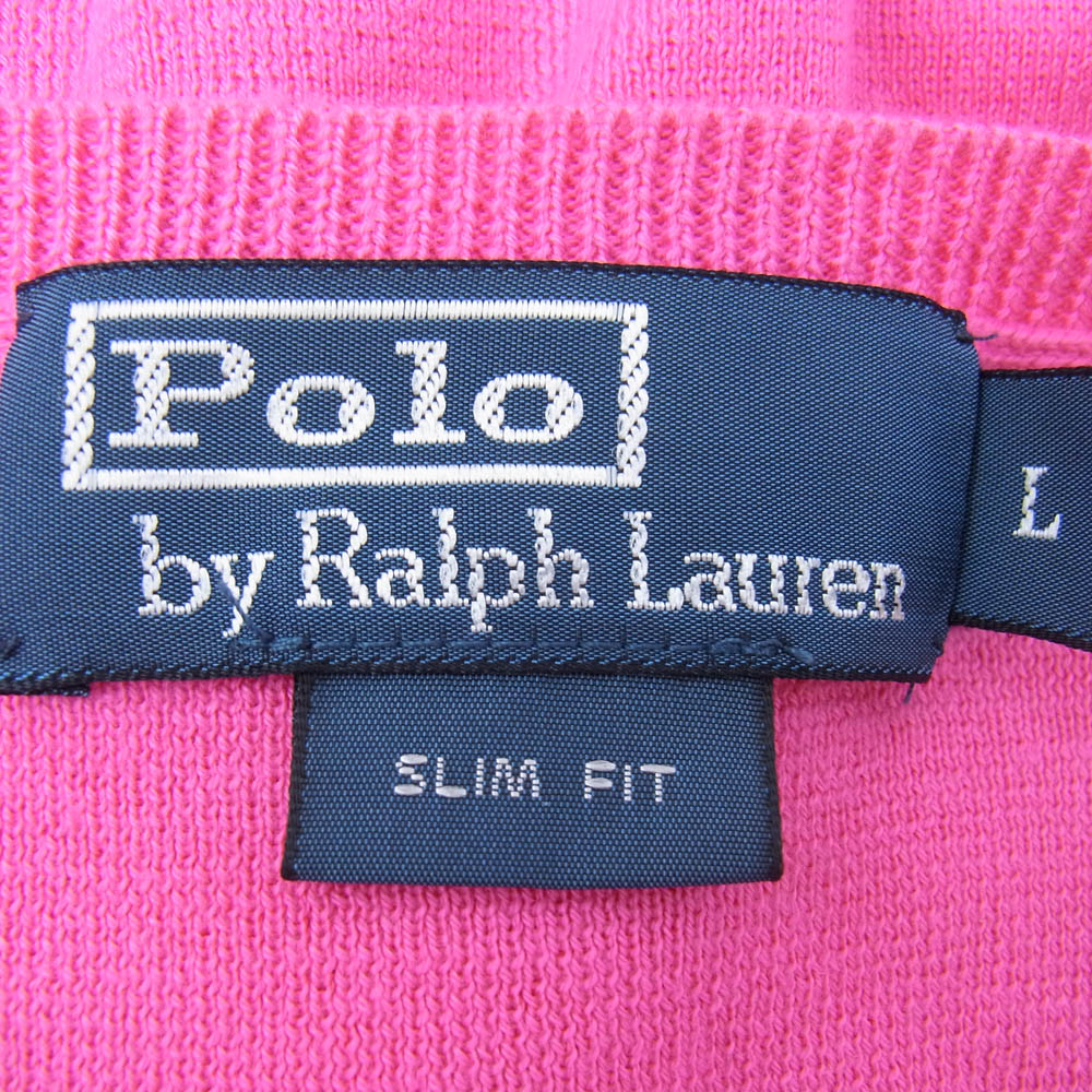 POLO RALPH LAUREN ポロ・ラルフローレン SLIM FIT スリムフィット コットン ニット Vネック セーター ピンク系 L【中古】