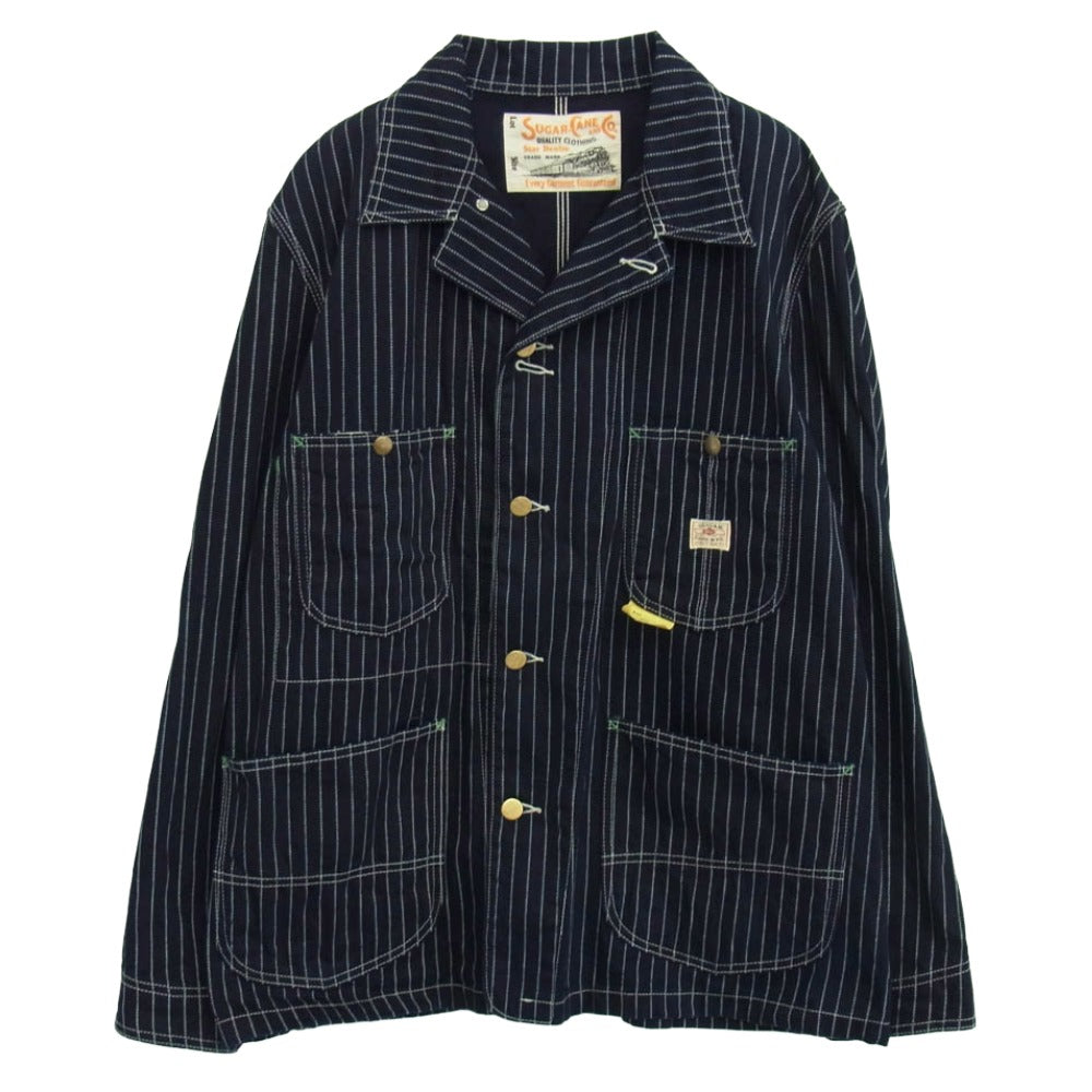 SUGAR CANE シュガーケーン SC14372 9oz WABASH STRIPE WORK COAT ウォバッシュ ストライプ カバーオール ジャケット インディゴブルー系 40【美品】【中古】