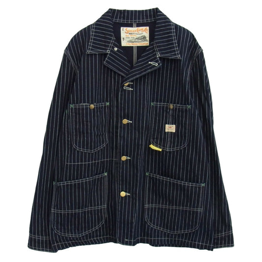 SUGAR CANE シュガーケーン SC14372 9oz WABASH STRIPE WORK COAT ウォバッシュ ストライプ カバーオール ジャケット インディゴブルー系 40【美品】【中古】