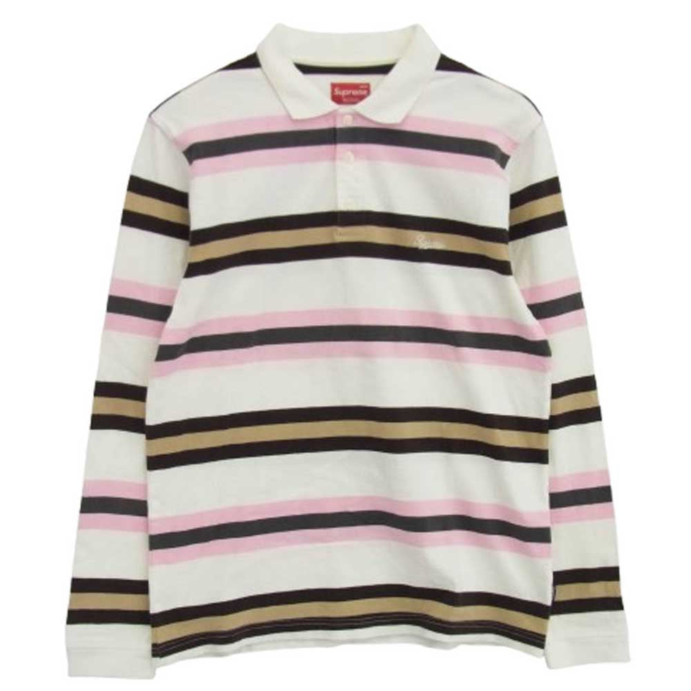 Supreme シュプリーム Double Stripe Polo ストライプ 長袖 ポロシャツ ラガー シャツ ホワイト系 マルチカラー系 M【中古】