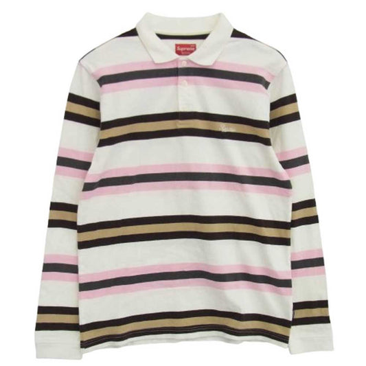 Supreme シュプリーム Double Stripe Polo ストライプ 長袖 ポロシャツ ラガー シャツ ホワイト系 マルチカラー系 M【中古】