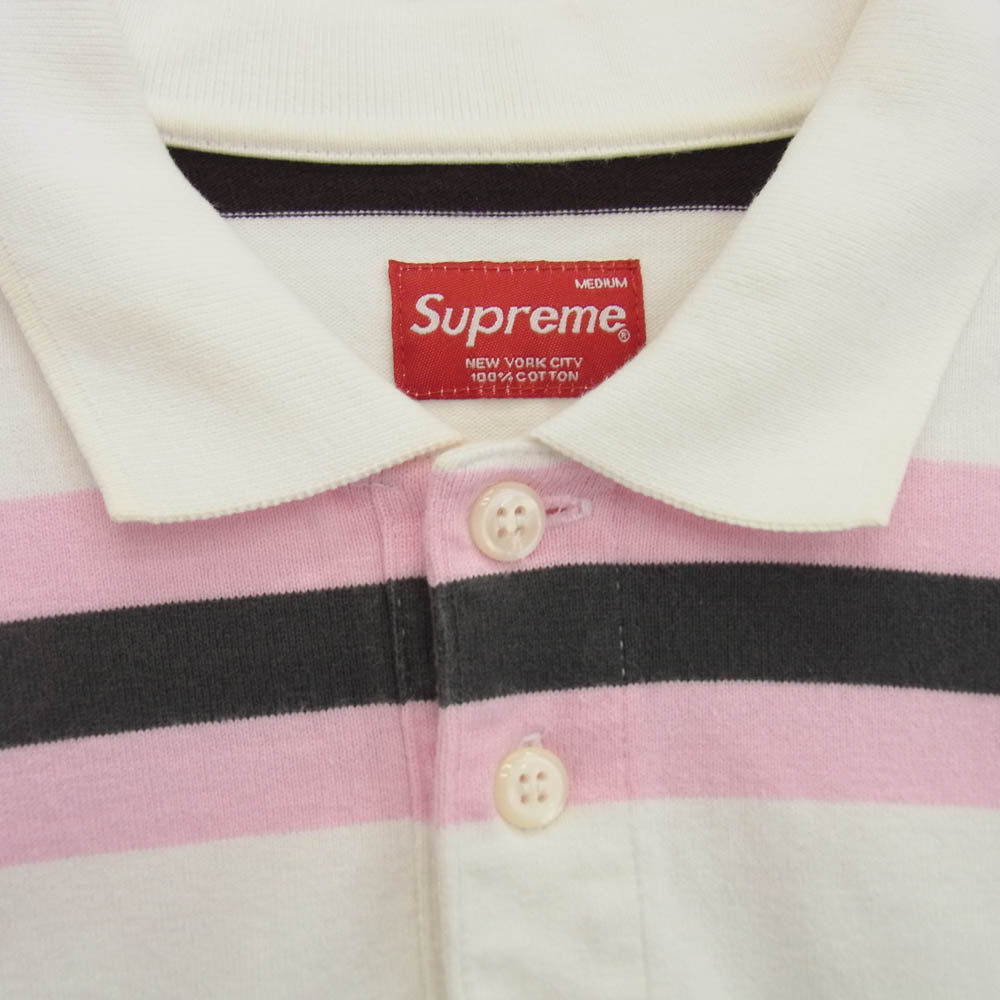Supreme シュプリーム Double Stripe Polo ストライプ 長袖 ポロシャツ ラガー シャツ ホワイト系 マルチカラー系 M【中古】