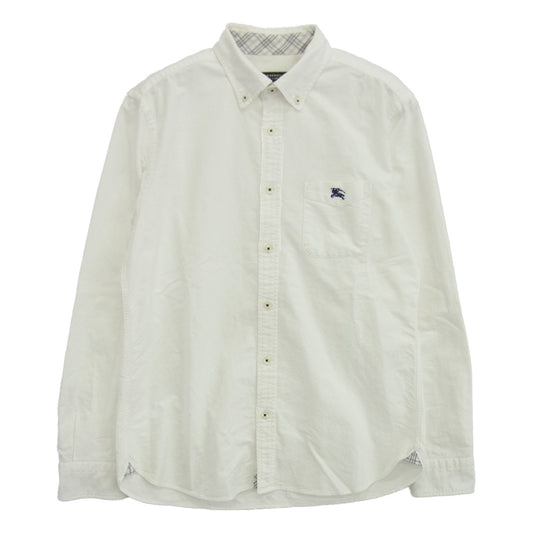 BURBERRY BLACK LABEL バーバリーブラックレーベル D1M07-606-02 ポケット 刺?ロゴ ボタンダウン コットン 長袖シャツ オフホワイト系 2【中古】