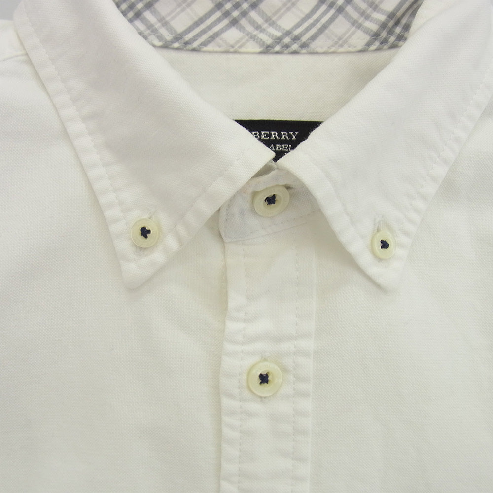 BURBERRY BLACK LABEL バーバリーブラックレーベル D1M07-606-02 ポケット 刺?ロゴ ボタンダウン コットン 長袖シャツ オフホワイト系 2【中古】