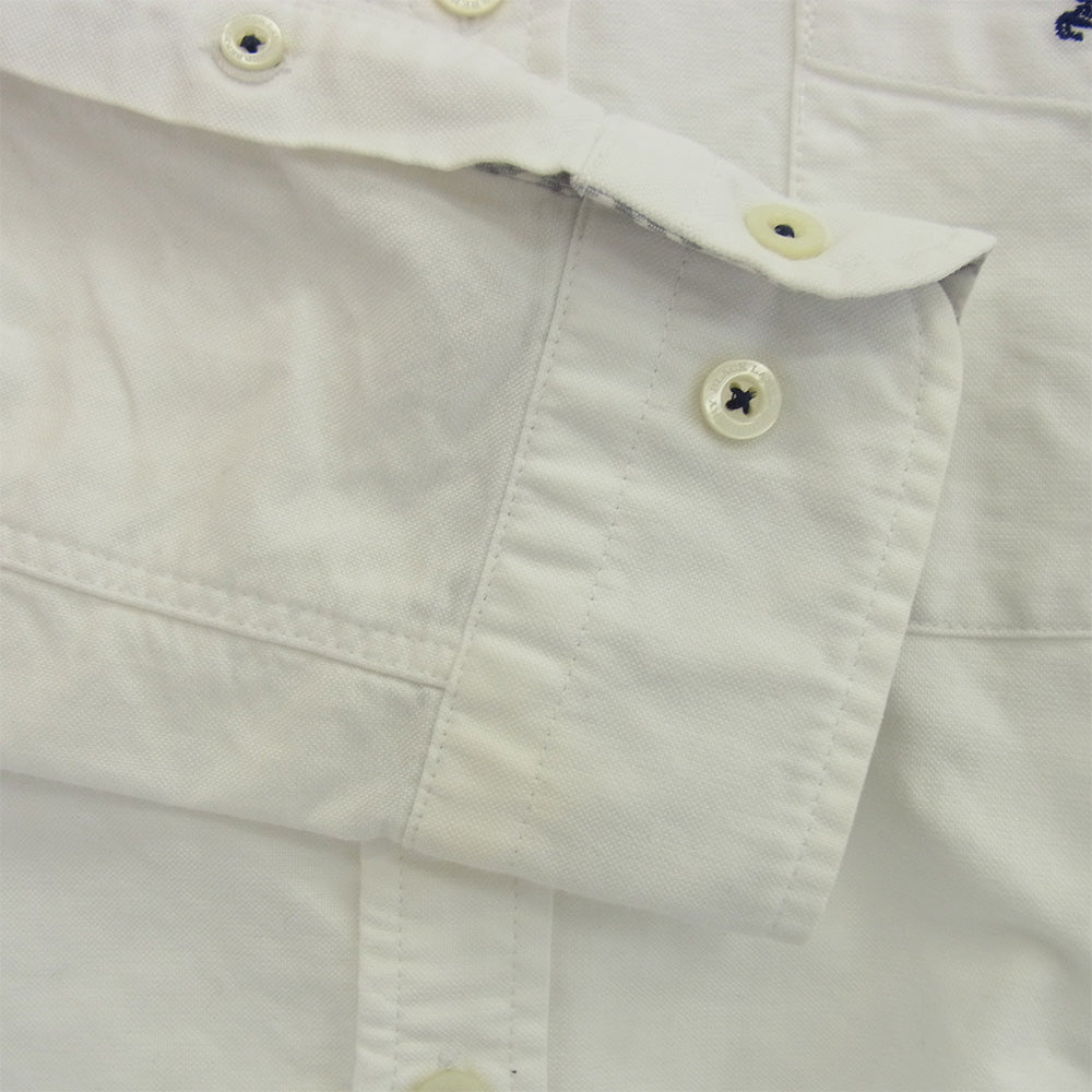 BURBERRY BLACK LABEL バーバリーブラックレーベル D1M07-606-02 ポケット 刺?ロゴ ボタンダウン コットン 長袖シャツ オフホワイト系 2【中古】