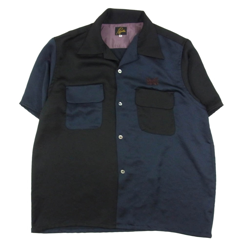 Needles ニードルス MR463 × THE TOKYO S S Classic Shirt - Poly Sateen＆Emb．ザ トウキョウ クレイジーパターン オープンカラー 半袖シャツ ブラック系 L【中古】