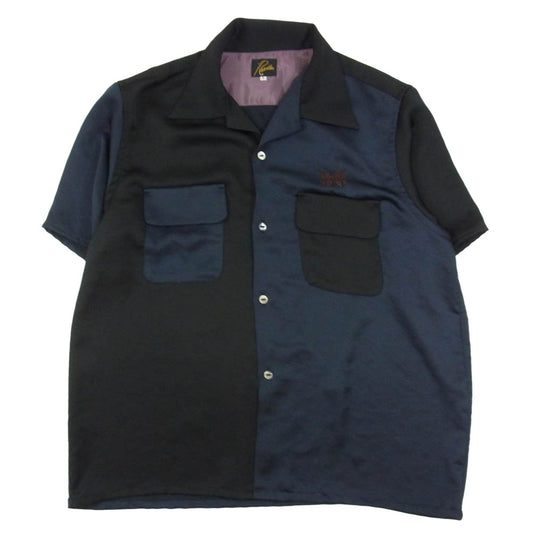 Needles ニードルス MR463 × THE TOKYO S S Classic Shirt - Poly Sateen＆Emb．ザ トウキョウ クレイジーパターン オープンカラー 半袖シャツ ブラック系 L【中古】