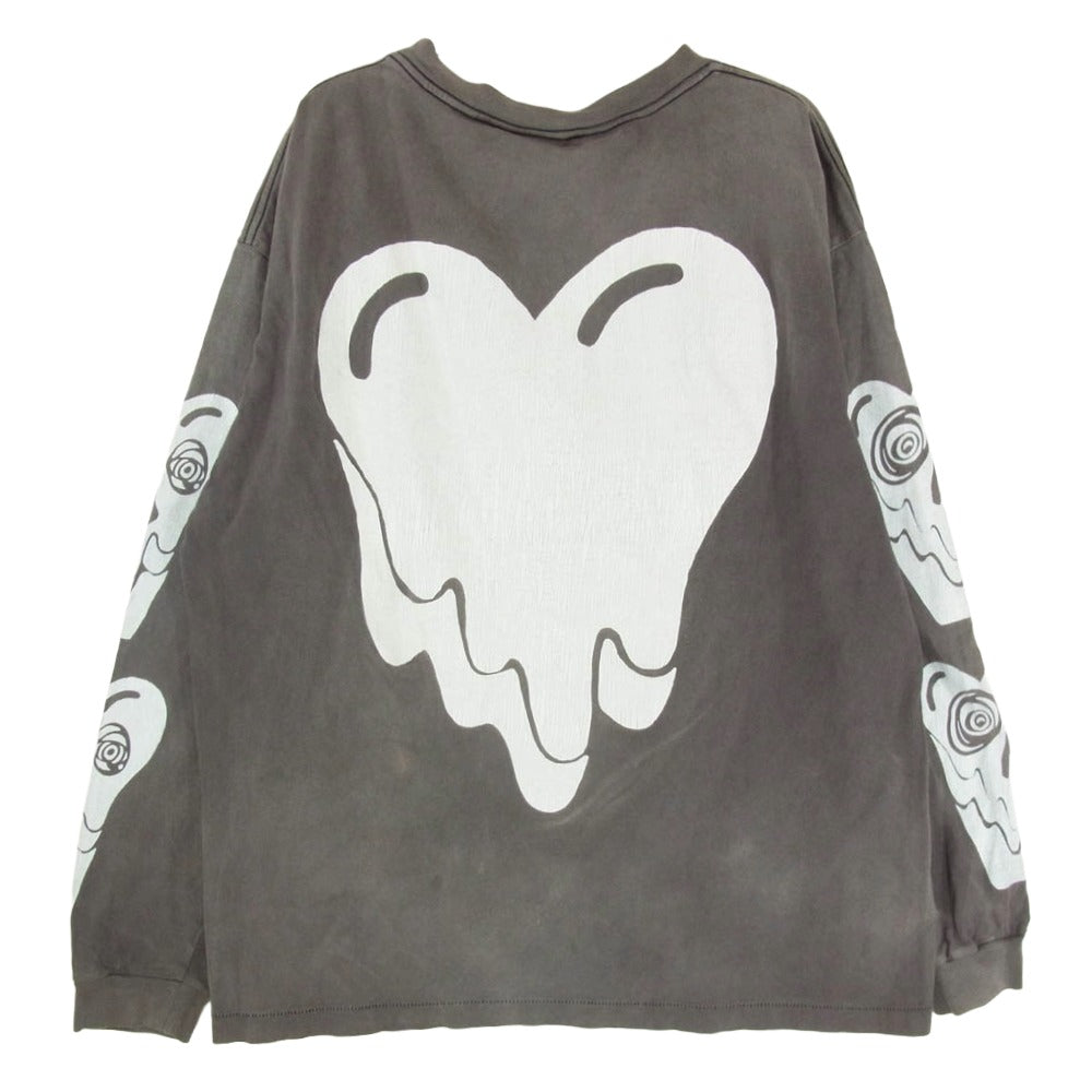 SAINT MICHAEL セントマイケル 21AW EU-A21-0000-055 × Emotionally Unavailable EU STM LS T エモーショナリーアンアベイラブル プリント ロングスリーブ USED 加工 長袖 Tシャツ カットソー チャコール系 XL【中古】