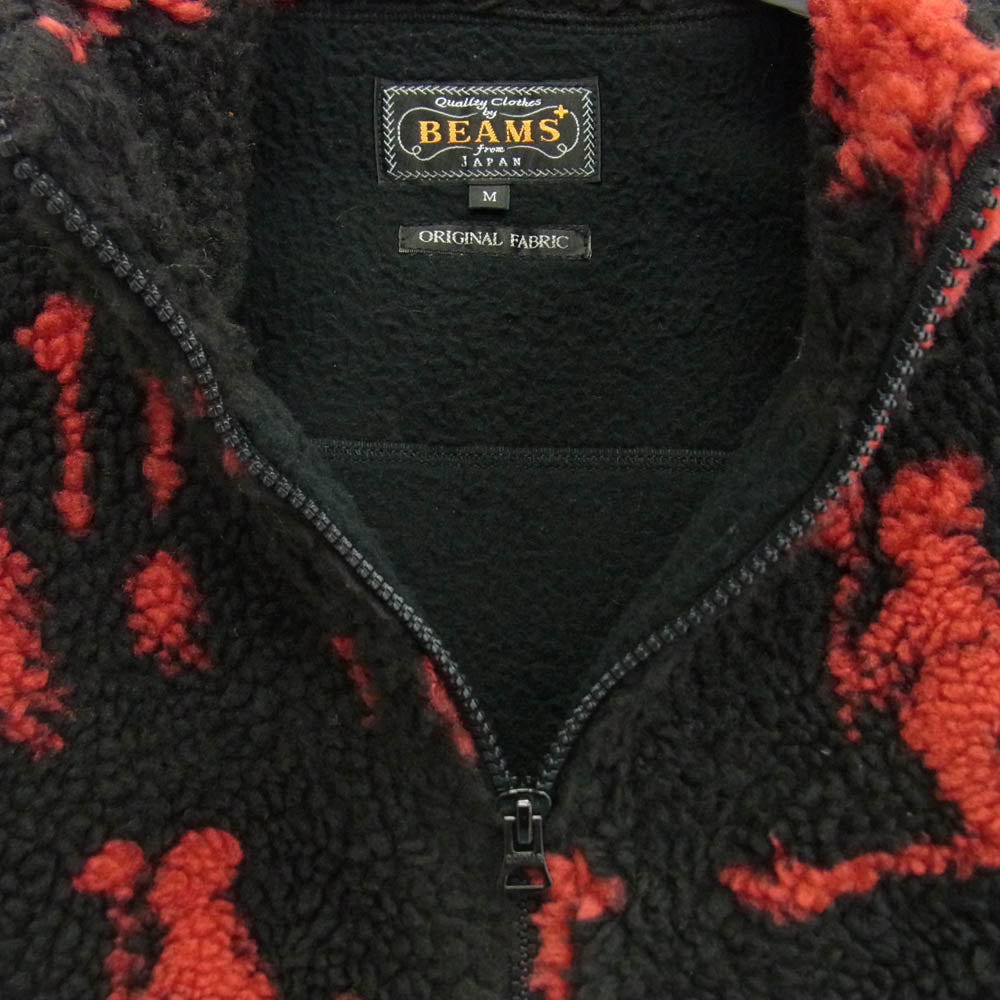 BEAMS ビームス 38-06-0114-791 Stand Collar Zip Vest Jacquard Boa スタンド カラー ジップ ベスト ジャカード ボア レッド系 M【中古】