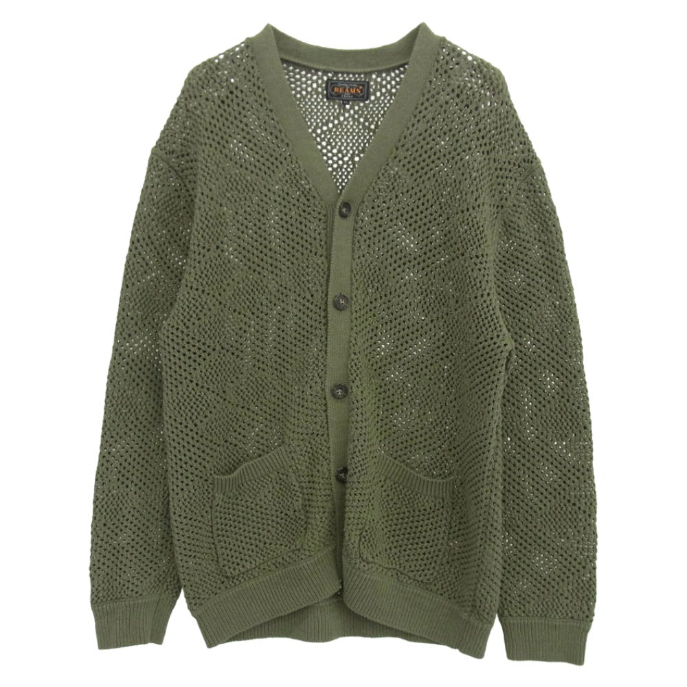 BEAMS ビームス 38-15-0176-156 Cardigan Argyle Mesh カーディガン アーガイル メッシュ モスグリーン系 XL【中古】