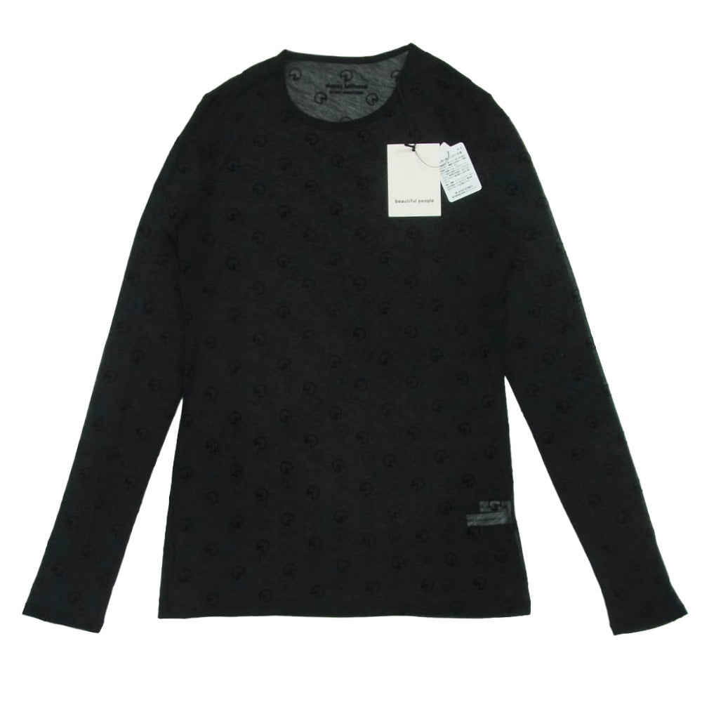 beautiful people ビューティフルピープル 1535310039 PAC-MAN sheer jersey crew neck top パックマン シアー ジャージー クルーネック トップ 長袖 Tシャツ ブラック系 36【新古品】【未使用】【中古】