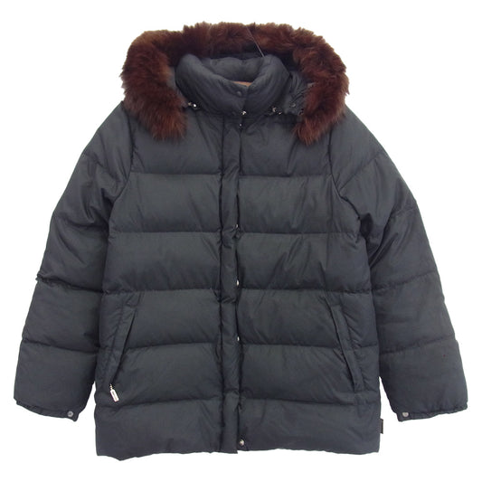 MONCLER モンクレール 茶タグ スナップボタン ジップアップ ファー ダウン ジャケット ブラック系 1【中古】