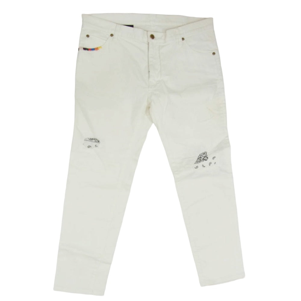 1piu1uguale3 ウノピュウノウグァーレトレ MRP367 BANDANA バンダナ ダメージ リペア加工 スキニー デニム パンツ ホワイト系 8【極上美品】【中古】