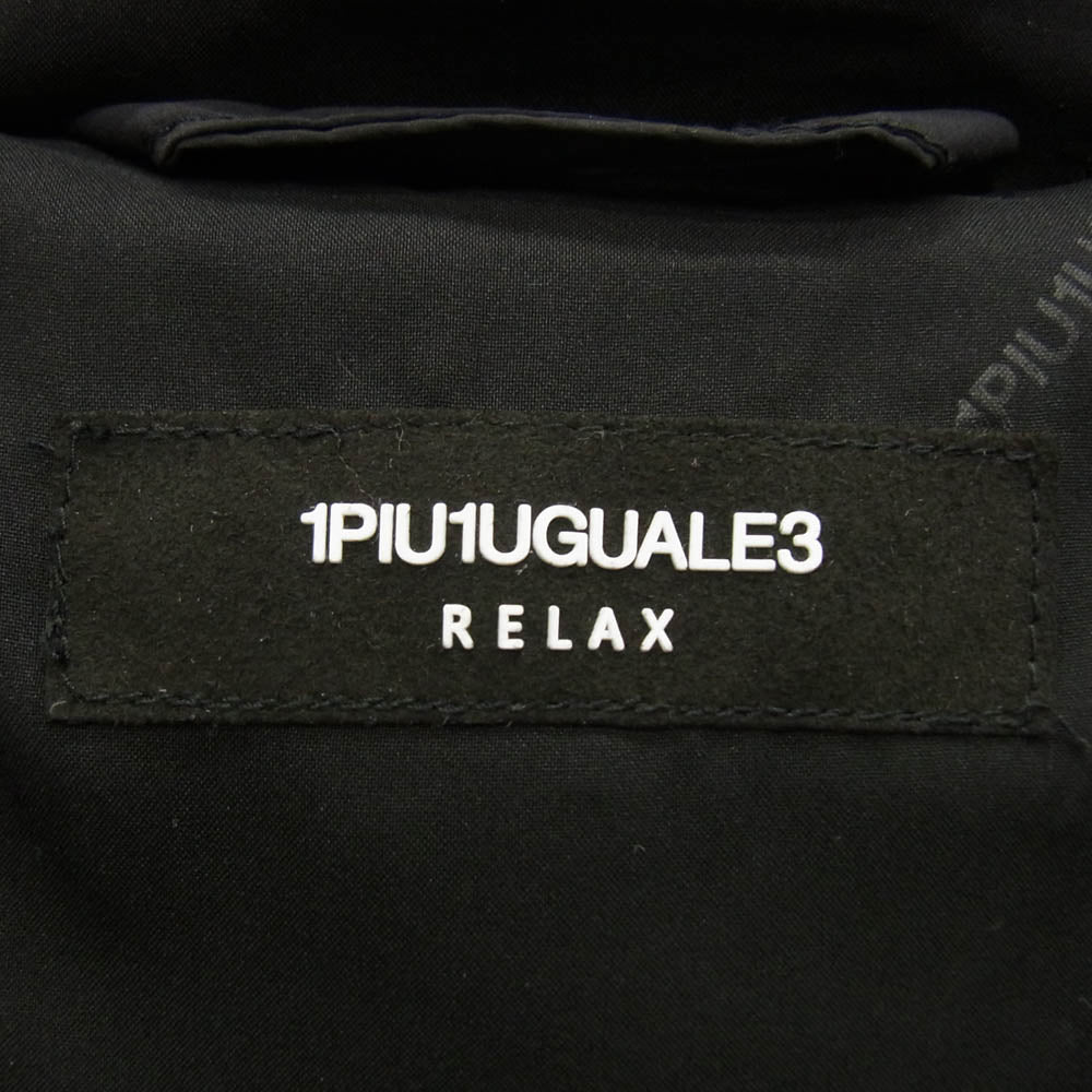 1piu1uguale3 ウノピュウノウグァーレトレ RELAX リラックス バックロゴ フーデッド ダウン ジャケット ブラック系 XXL【中古】