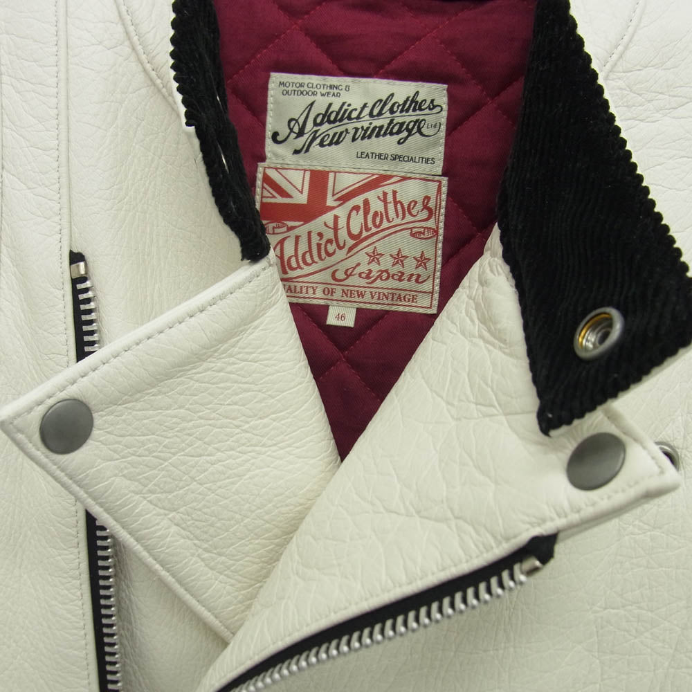 ADDICT CLOTHES アディクトクローズ ad-04 DEERSKIN RESISTANCE JACKET ディアスキン レザー ライダース ジャケット ホワイト系 46【中古】
