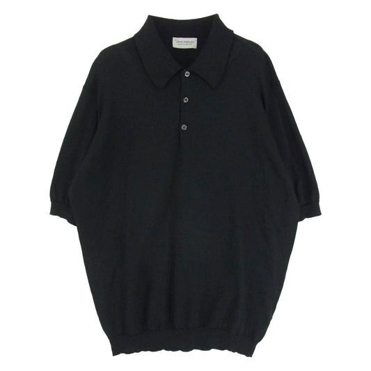 JOHN SMEDLEY ジョンスメドレー イングランド製 ウール 半袖 ポロシャツ ブラック系 L【中古】