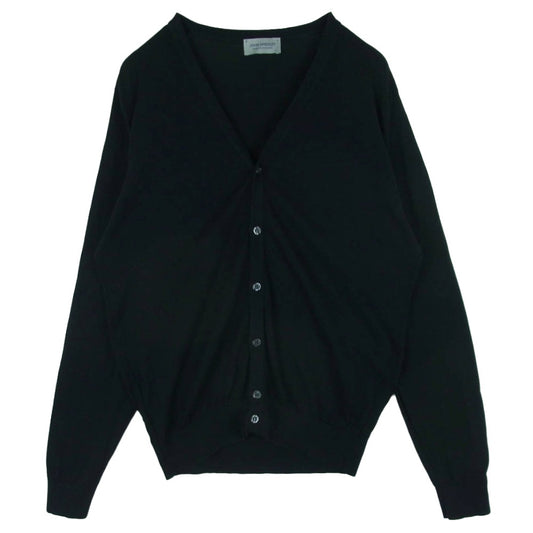 JOHN SMEDLEY ジョンスメドレー イングランド製 シーアイランドコットン カーディガン ブラック系 L【中古】