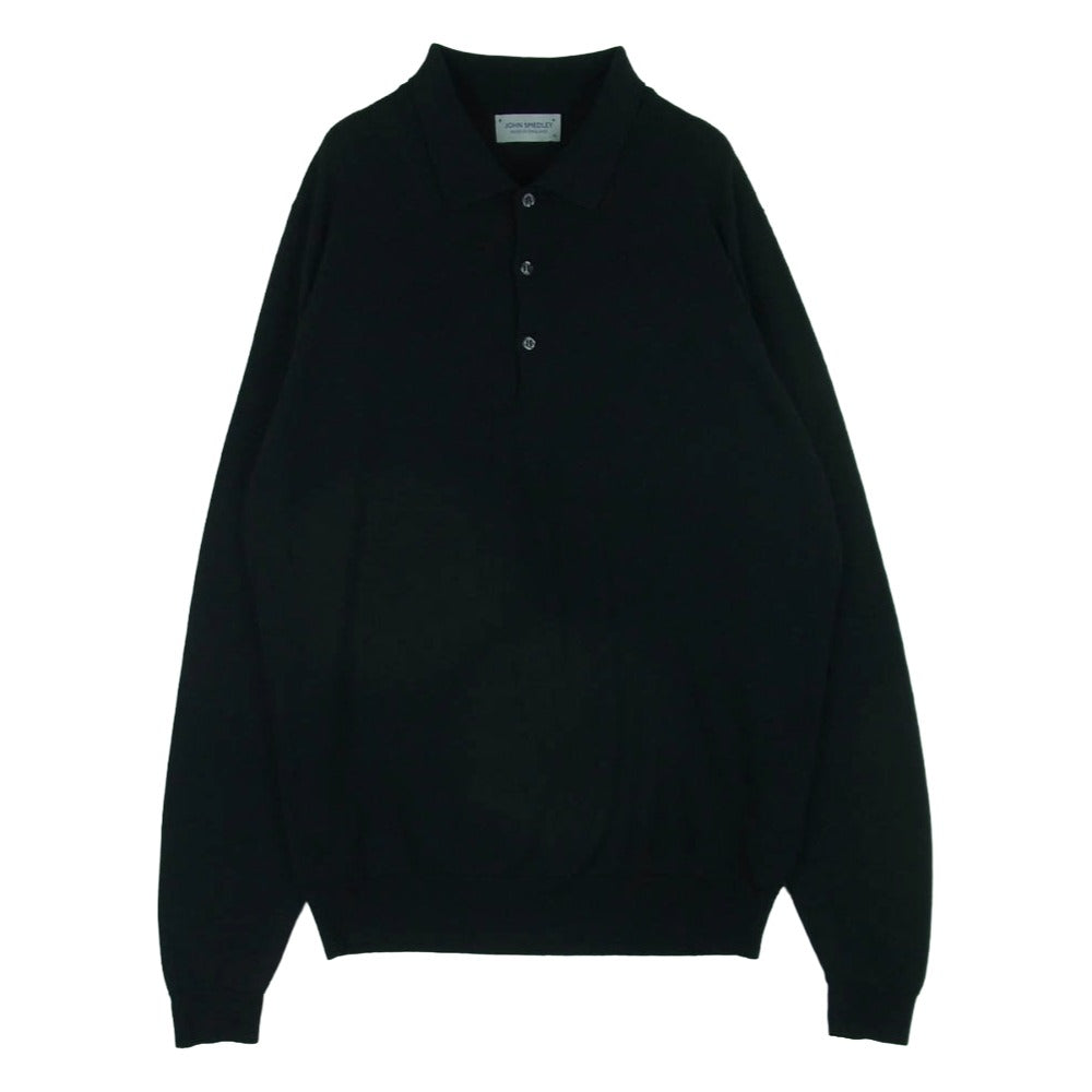 JOHN SMEDLEY ジョンスメドレー イングランド製 ウール 長袖 ポロシャツ ブラック系 XL【中古】