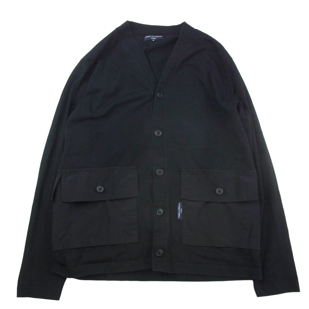 COMME des GARCONS HOMME コムデギャルソンオム 22SS AD2021 HI-T014 度詰め天竺 ナイロンポケット Vネック カーディガン ブラック系 S【中古】