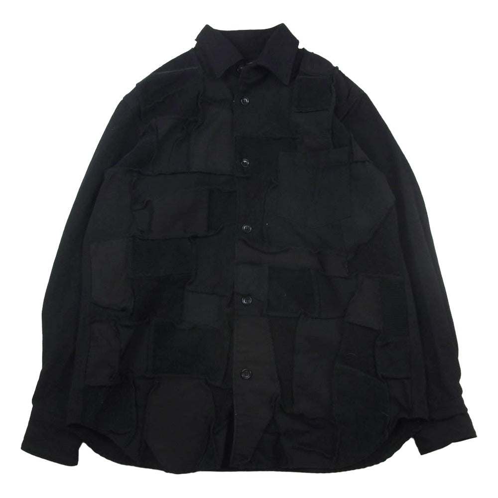 COMME des GARCONS HOMME コムデギャルソンオム AD2018 HB-B037 後染め製品加工 異素材パッチワーク 長袖 シャツ ブラック系 XS【中古】