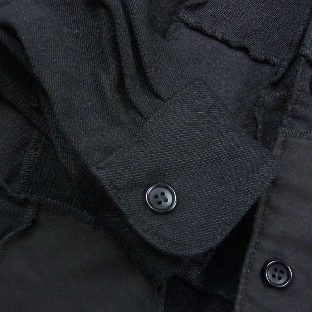 COMME des GARCONS HOMME コムデギャルソンオム AD2018 HB-B037 後染め製品加工 異素材パッチワーク 長袖 シャツ ブラック系 XS【中古】