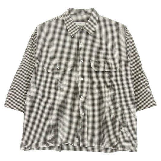 アンフィル ギンガムチェック 五分袖 ハーフスリーブ シャツ ダークブラウン系 4【中古】