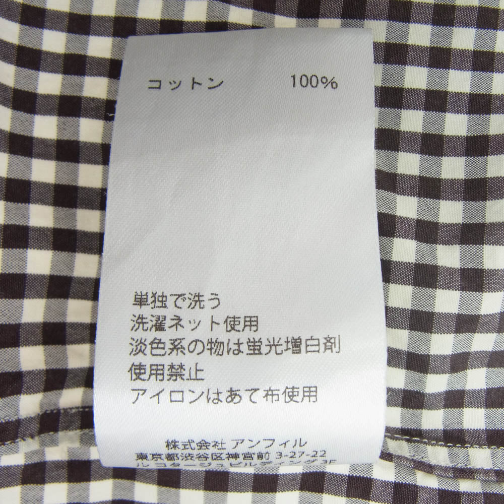 アンフィル ギンガムチェック 五分袖 ハーフスリーブ シャツ ダークブラウン系 4【中古】