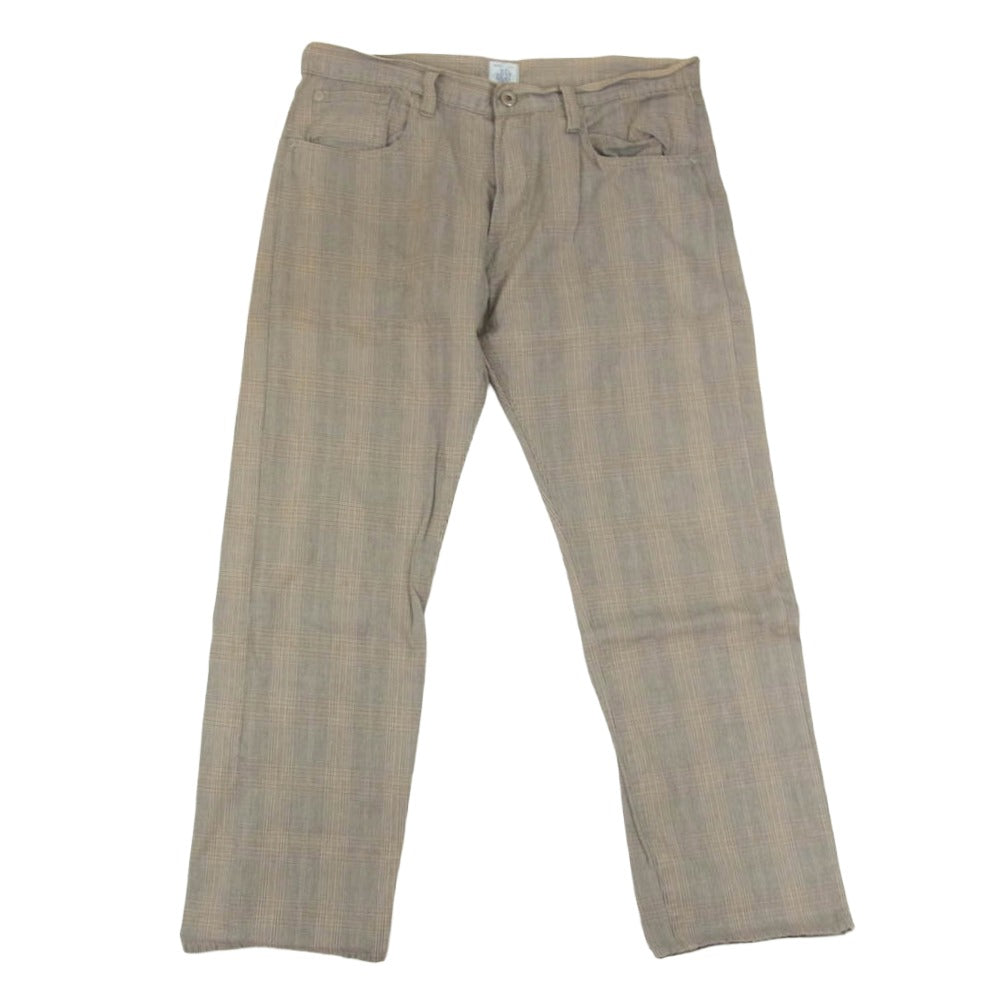 POST OVERALLS ポストオーバーオールズ 5P チェック パンツ 灰茶 L【中古】