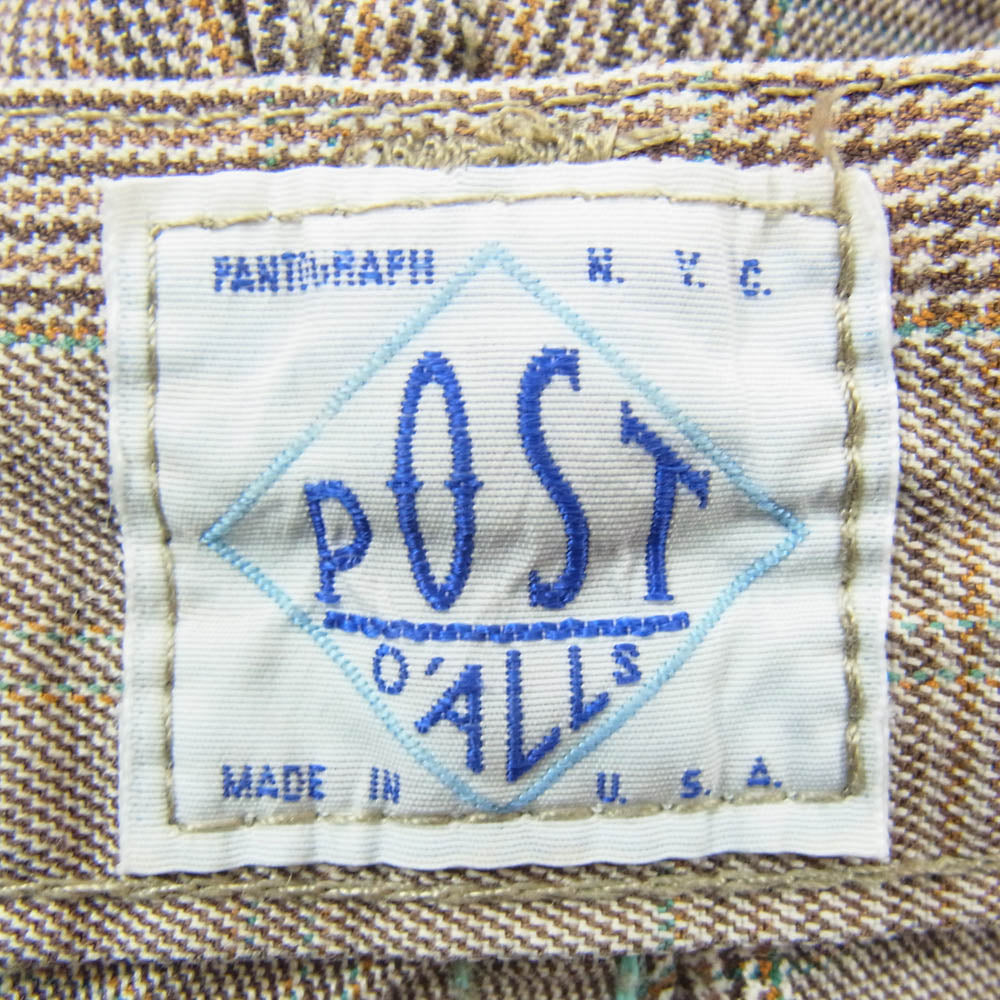 POST OVERALLS ポストオーバーオールズ 5P チェック パンツ 灰茶 L【中古】