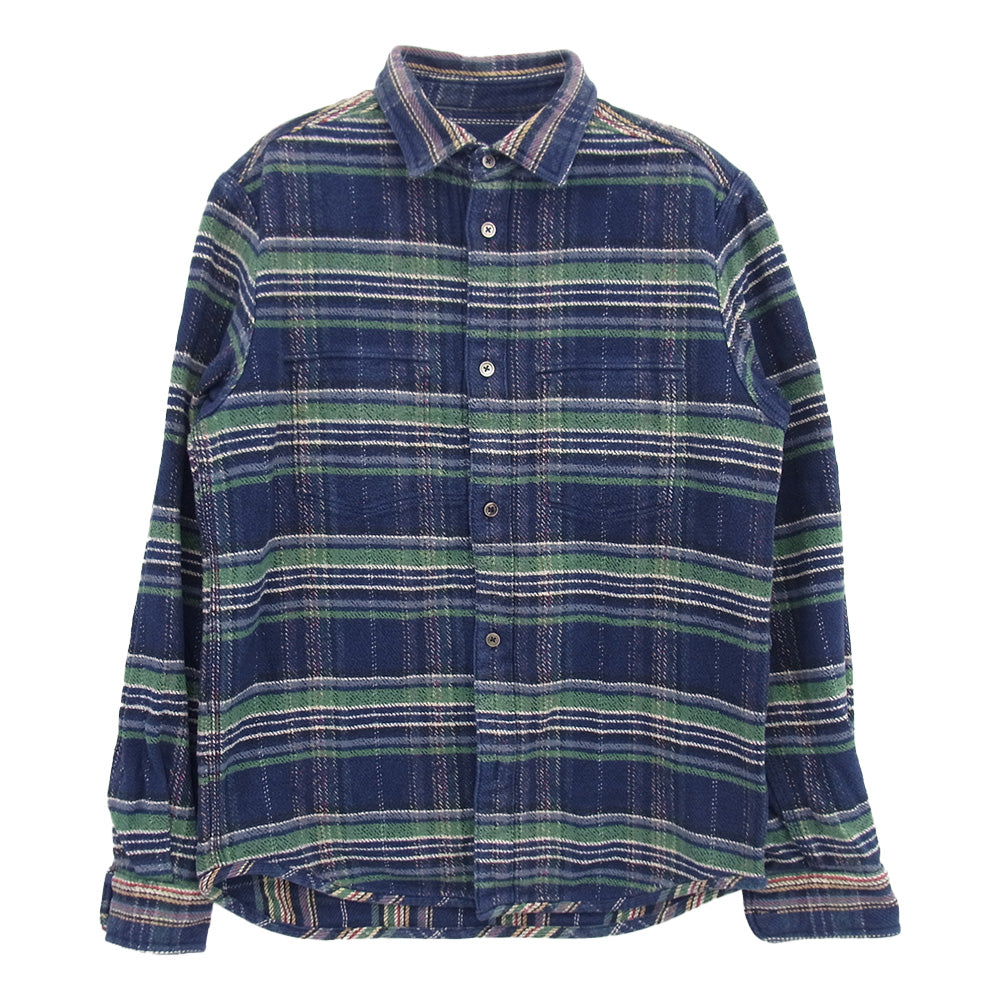 Nigel Cabourn ナイジェルケーボン 8090010030 REVERSIBLE CHECK SHIRT リバーシブル チェック 長袖 ネルシャツ ブルー系 50【中古】