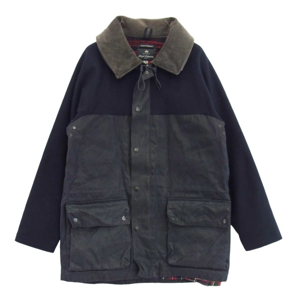 Nigel Cabourn ナイジェルケーボン 10AW 8091130011 英国製 AUTHENTIC LINE BEESWAX CITTON STORM PARKA 裏地チェック 襟コーデュロイ ストームパーカ マウンテンパーカー コート ネイビー系 50【中古】