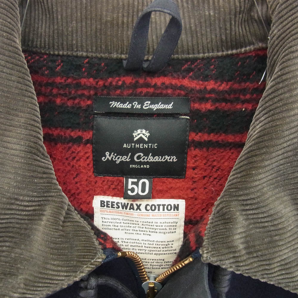 Nigel Cabourn ナイジェルケーボン 10AW 8091130011 英国製 AUTHENTIC LINE BEESWAX CITTON STORM PARKA 裏地チェック 襟コーデュロイ ストームパーカ マウンテンパーカー コート ネイビー系 50【中古】