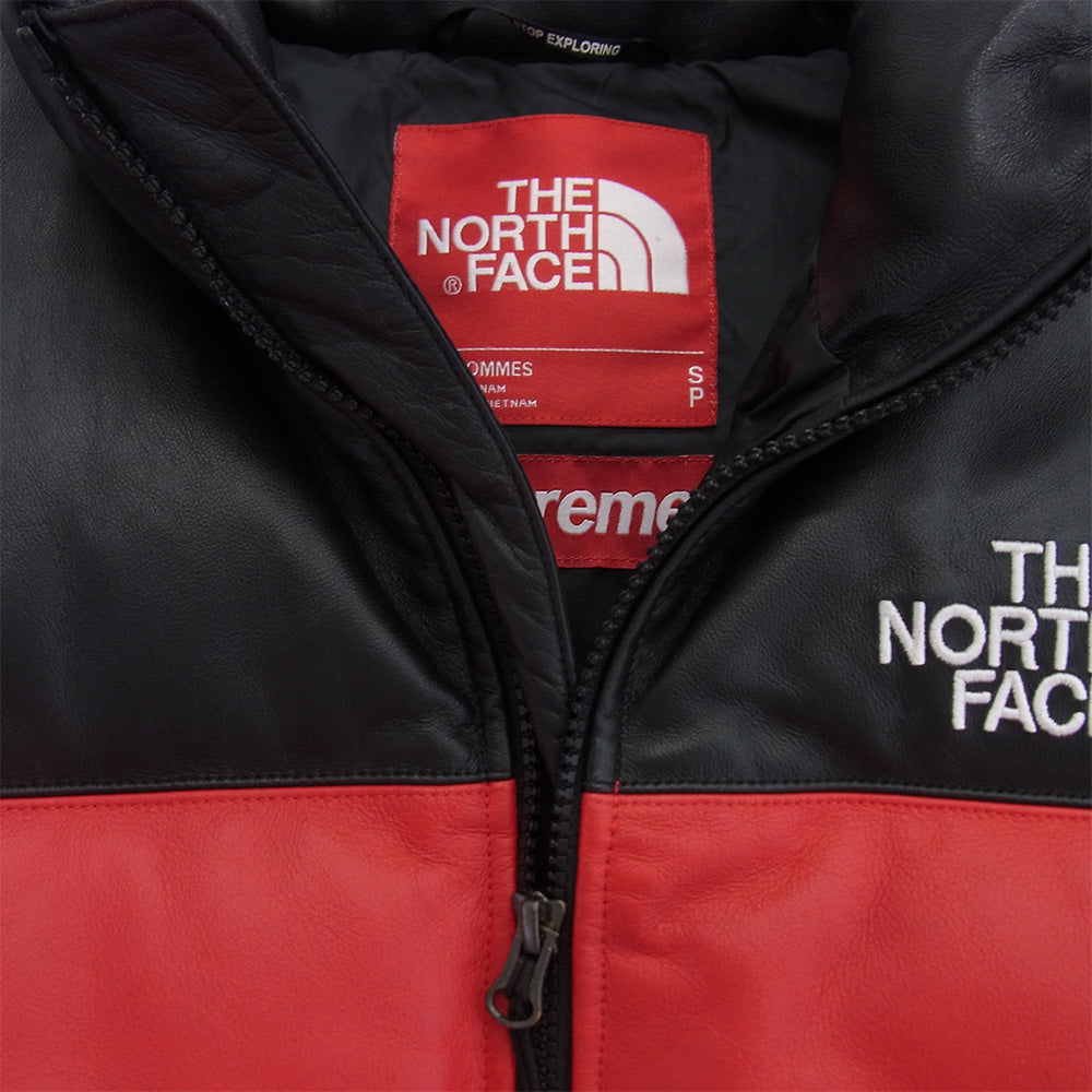 Supreme シュプリーム 17AW × THE NORTH FACE ノースフェイス ND91702I Leather Nuptse Jacket レザー ヌプシ ダウン ジャケット レッド系 S【中古】