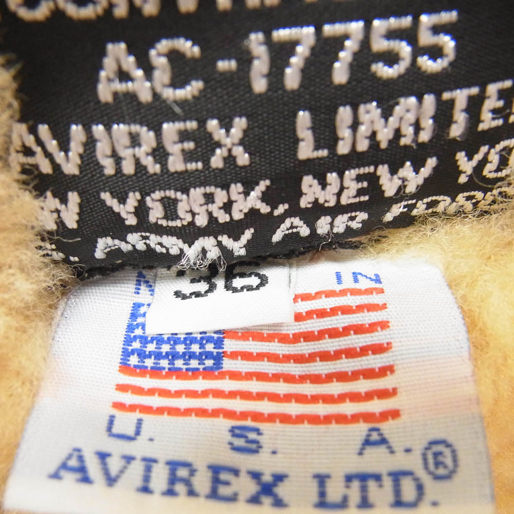AVIREX アヴィレックス AC-17755 USA製 B-3 ムートンレザー フライト ボンバー ジャケット ベージュ ベージュ系 36【中古】